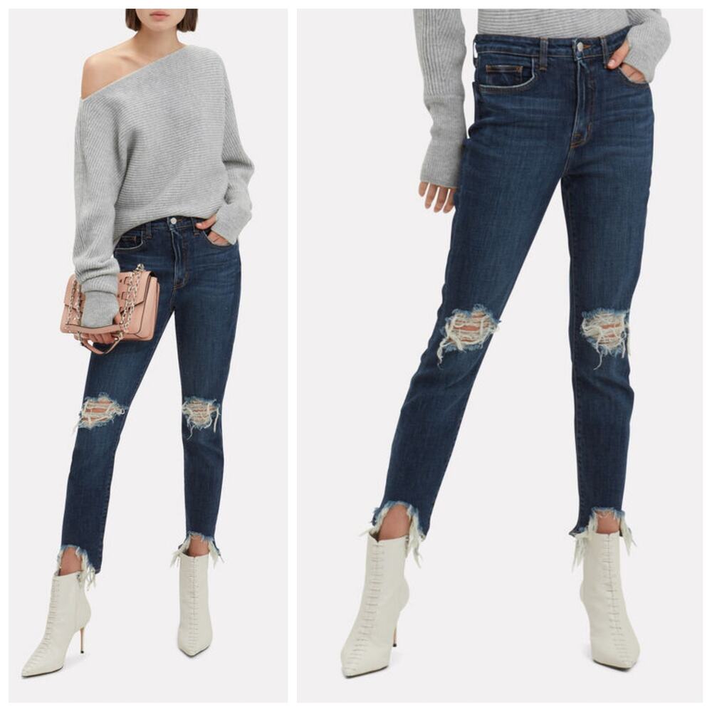 L'AGENCE Highline Distressed Skinny Jeans Size 23 High Rise Stretch Raw Hem Boho